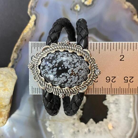 Carolyn Pollack Sterling Snowflake Obsidian Braided Leather Bracelet For Women - Picture 10 of 10